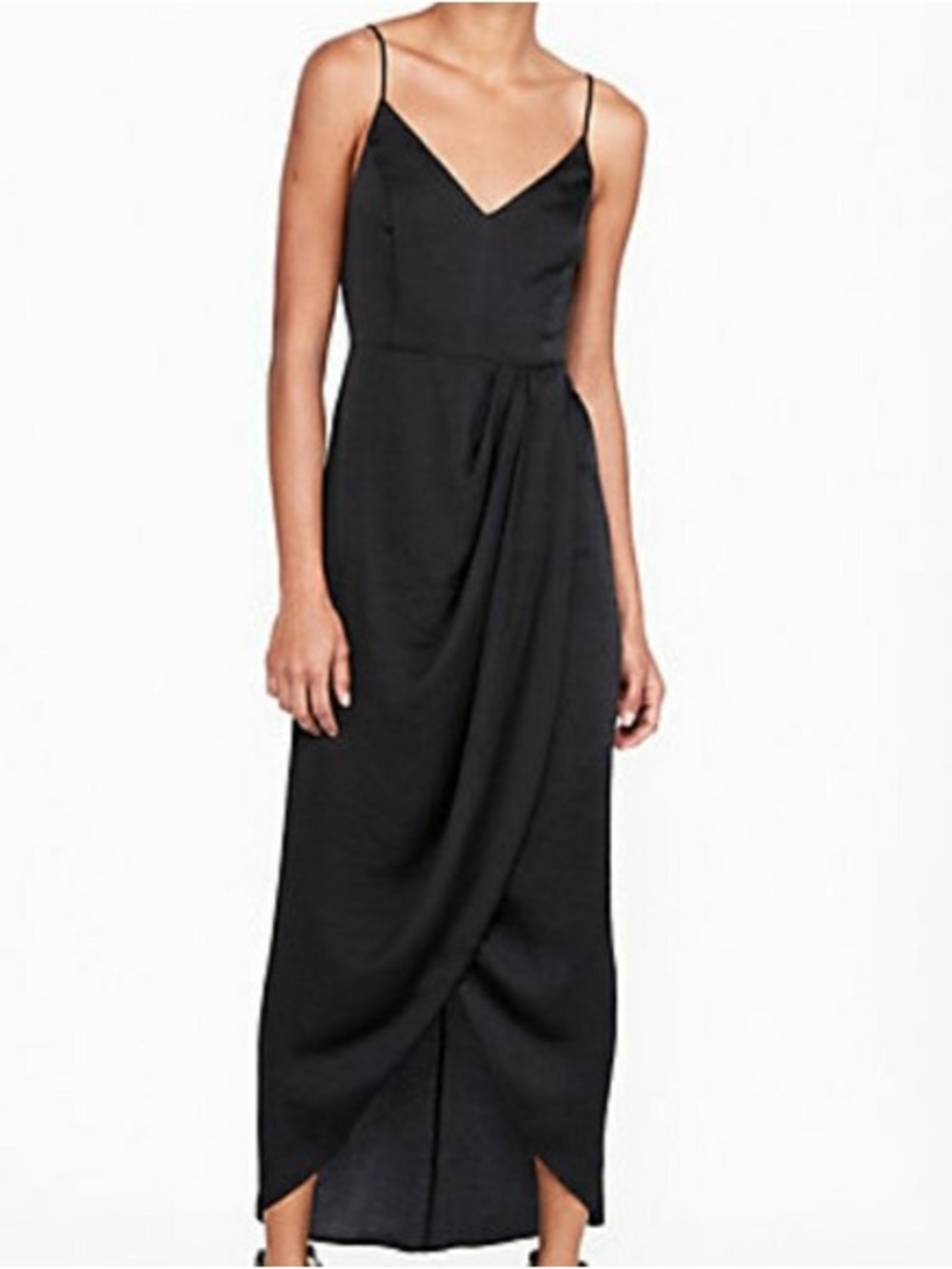 Express Black Spaghetti-Strap Draped Maxi Dress
